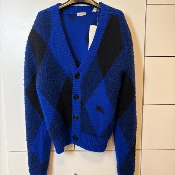 Burberry argyle-check wool cardigan L - Picture 2 of 7